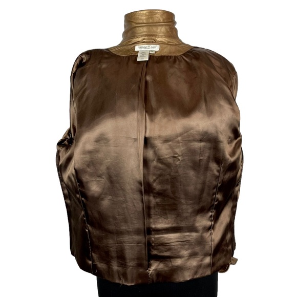 COLDWATER CREEK Y2K BRONZE METALLIC LEATHER ZIP UP COLLARED JACKET - Picture 7 of 15